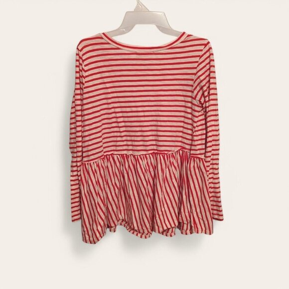 Perfect Peach Women's Size Medium Red White Stripped Long Sleeve Blouse - Picture 2 of 8